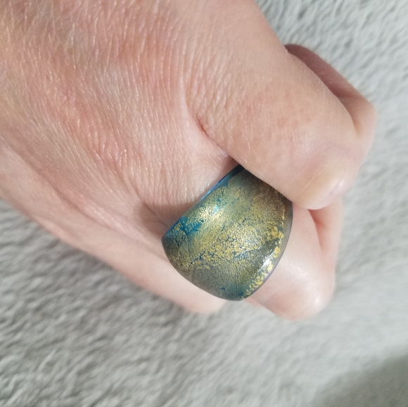 Aqua Blue Glass Ring with Gold Flecks, Size 7 - Picture 8 of 8